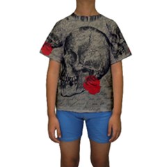 Skull And Rose  Kids  Short Sleeve Swimwear by Valentinaart