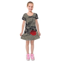 Skull And Rose  Kids  Short Sleeve Velvet Dress by Valentinaart