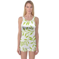 Leaves Pattern Seamless One Piece Boyleg Swimsuit