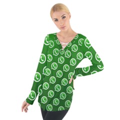 Whatsapp Logo Pattern Women s Tie Up Tee by Simbadda