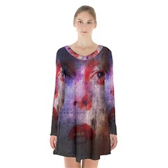 David Bowie  Long Sleeve Velvet V-neck Dress by Valentinaart