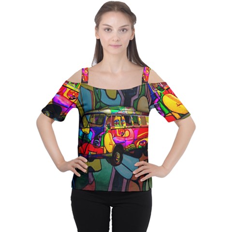 Hippie Van  Women s Cutout Shoulder Tee by Valentinaart