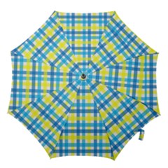 Gingham Plaid Yellow Aqua Blue Hook Handle Umbrellas (medium) by Simbadda