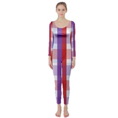 Gingham Pattern Checkered Violet Long Sleeve Catsuit by Simbadda