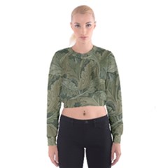 Vintage Background Green Leaves Women s Cropped Sweatshirt