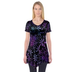 Retro Flower Pattern Design Batik Short Sleeve Tunic 