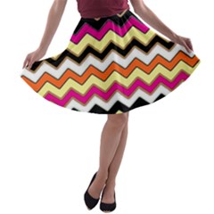 Colorful Chevron Pattern Stripes Pattern A-line Skater Skirt by Simbadda