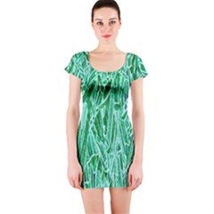 Green Background Pattern Short Sleeve Bodycon Dress