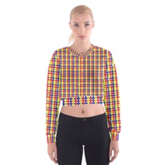 Yellow Blue Red Lines Color Pattern Women s Cropped Sweatshirt