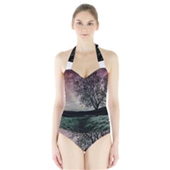 Sky Landscape Nature Clouds Halter Swimsuit by Simbadda