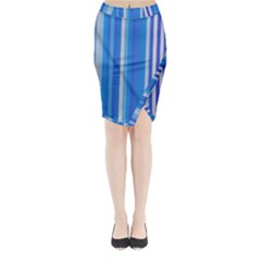 Color Stripes Blue White Pattern Midi Wrap Pencil Skirt by Simbadda