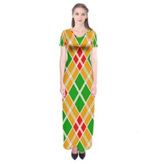 Colorful Color Pattern Diamonds Short Sleeve Maxi Dress