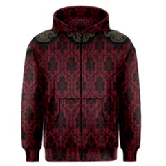 Elegant Black And Red Damask Antique Vintage Victorian Lace Style Men s Zipper Hoodie by yoursparklingshop