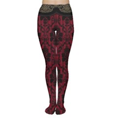 Elegant Black And Red Damask Antique Vintage Victorian Lace Style Women s Tights by yoursparklingshop