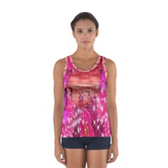 Flowers Neon Stars Glow Pink Sakura Gerberas Sparkle Shine Daisies Bright Gerbera Butterflies Sunris Women s Sport Tank Top  by Simbadda