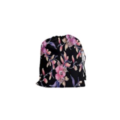 Neon Flowers Black Background Drawstring Pouches (xs)  by Simbadda