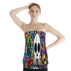 Skull Background Bright Multi Colored Strapless Top by Simbadda