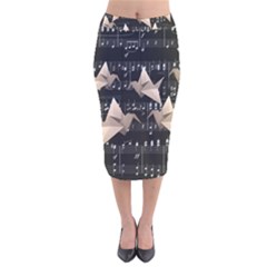 Paper Cranes Velvet Midi Pencil Skirt by Valentinaart