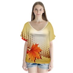 Background Leaves Dry Leaf Nature Flutter Sleeve Top by Simbadda