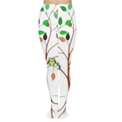 Tree Root Leaves Owls Green Brown Women s Tights by Simbadda