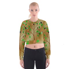 Tree Root Leaves Contour Outlines Women s Cropped Sweatshirt