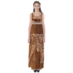 Elephant Aztec Wood Tekture Empire Waist Maxi Dress by Simbadda