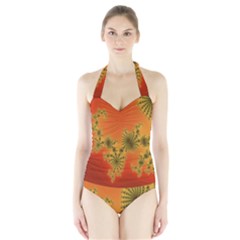 Decorative Fractal Spiral Halter Swimsuit by Simbadda