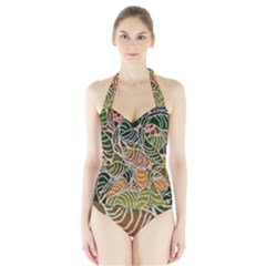 Floral Pattern Background Halter Swimsuit by Simbadda