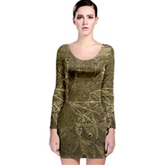 Peacock Metal Tray Long Sleeve Velvet Bodycon Dress by Simbadda