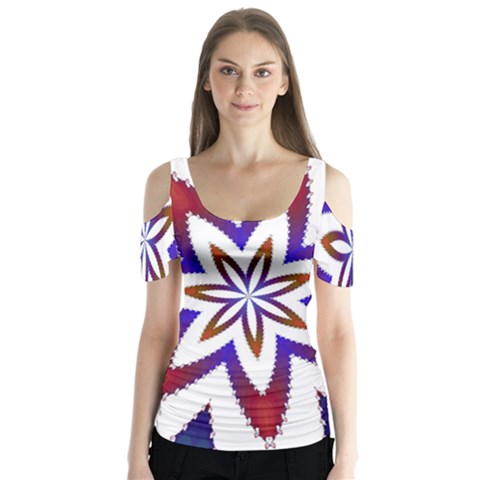 Fractal Flower Butterfly Sleeve Cutout Tee  by Simbadda