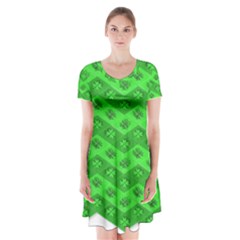 Shamrocks 3d Fabric 4 Leaf Clover Short Sleeve V-neck Flare Dress by Simbadda