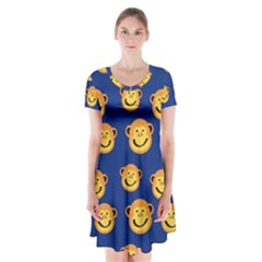 Monkeys Seamless Pattern Short Sleeve V-neck Flare Dress by Simbadda