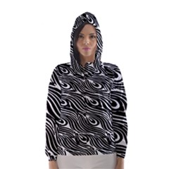 Digitally Created Peacock Feather Pattern In Black And White Hooded Wind Breaker (women) by Simbadda