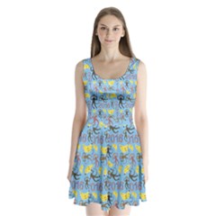 Cute Monkeys Seamless Pattern Split Back Mini Dress  by Simbadda