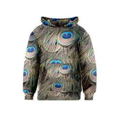 Colorful Peacock Feathers Background Kids  Pullover Hoodie by Simbadda