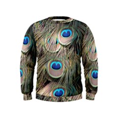 Colorful Peacock Feathers Background Kids  Sweatshirt by Simbadda