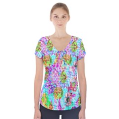 Bright Rainbow Background Short Sleeve Front Detail Top by Simbadda