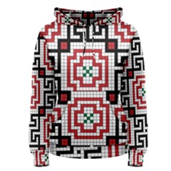 Vintage Style Seamless Black White And Red Tile Pattern Wallpaper Background Women s Pullover Hoodie