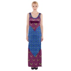 Butterfly Heart Pattern Maxi Thigh Split Dress by Simbadda