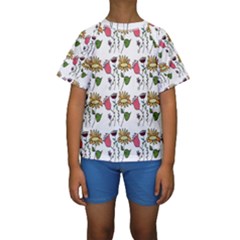 Handmade Pattern With Crazy Flowers Kids  Short Sleeve Swimwear