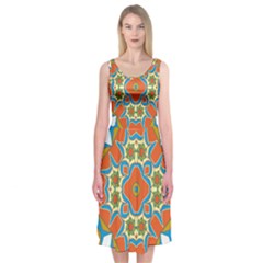 Digital Computer Graphic Geometric Kaleidoscope Midi Sleeveless Dress