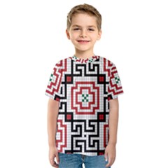 Vintage Style Seamless Black, White And Red Tile Pattern Wallpaper Background Kids  Sport Mesh Tee