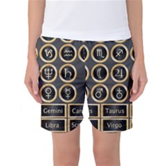 Black And Gold Buttons And Bars Depicting The Signs Of The Astrology Symbols Women s Basketball Shorts by Amaryn4rt