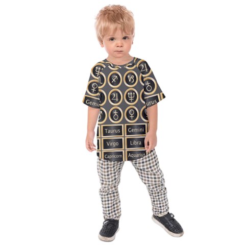 Black And Gold Buttons And Bars Depicting The Signs Of The Astrology Symbols Kids  Raglan Tee by Amaryn4rt