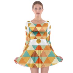 Golden Dots And Triangles Patern Long Sleeve Skater Dress by TastefulDesigns