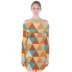 Triangles Pattern  Long Sleeve Off Shoulder Dress