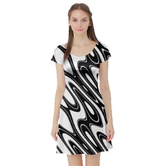 Black And White Wave Abstract Short Sleeve Skater Dress by Amaryn4rt