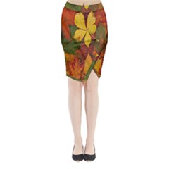 Colorful Autumn Leaves Leaf Background Midi Wrap Pencil Skirt