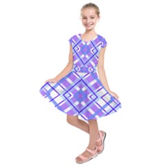 Geometric Plaid Pale Purple Blue Kids  Short Sleeve Dress by Amaryn4rt