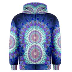 Power Flower Mandala   Blue Cyan Violet Men s Zipper Hoodie by EDDArt